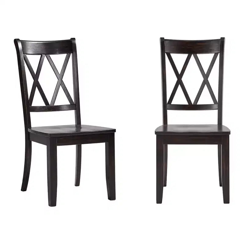 Sedia da pranzo in legno senza braccioli con doppio schienale a X, vari colori, set da 2