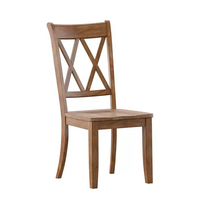 Sedia da pranzo in legno senza braccioli con doppio schienale a X, vari colori, set da 2