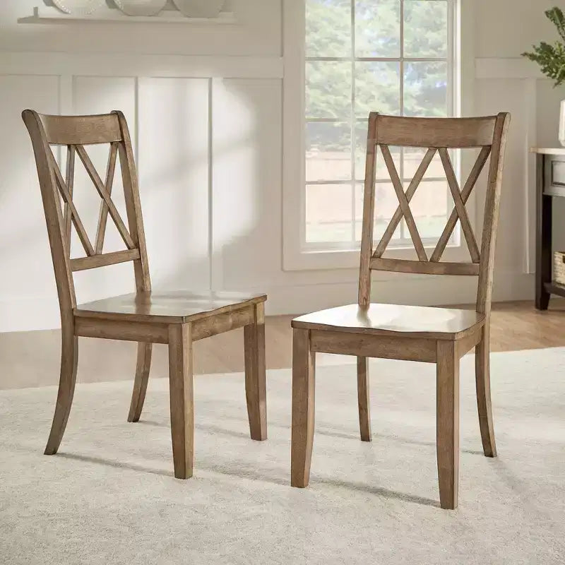 Sedia da pranzo in legno senza braccioli con doppio schienale a X, vari colori, set da 2