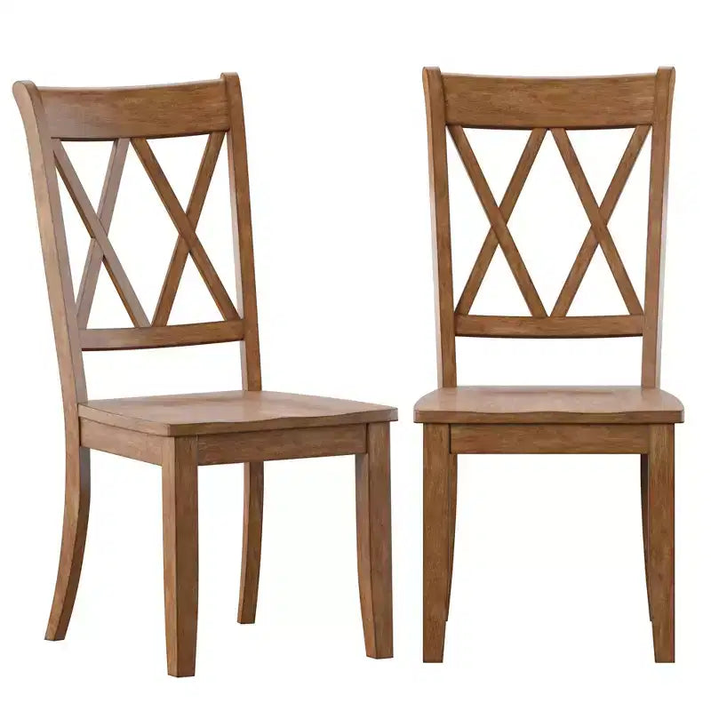 Sedia da pranzo in legno senza braccioli con doppio schienale a X, vari colori, set da 2