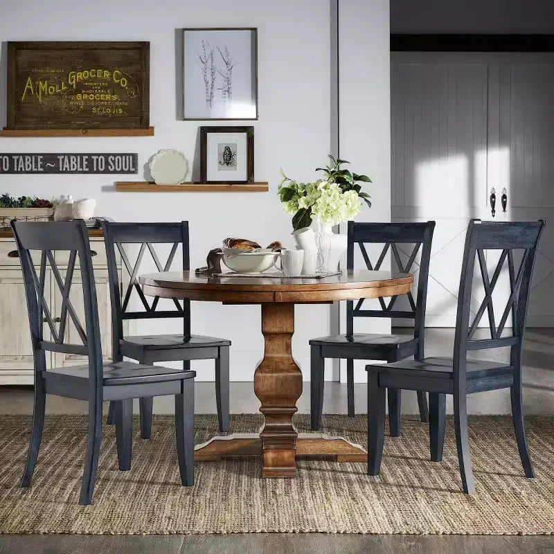 Sedia da pranzo in legno senza braccioli con doppio schienale a X, vari colori, set da 2
