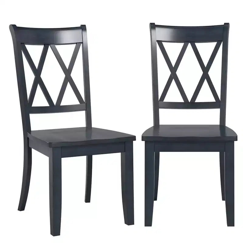 Sedia da pranzo in legno senza braccioli con doppio schienale a X, vari colori, set da 2