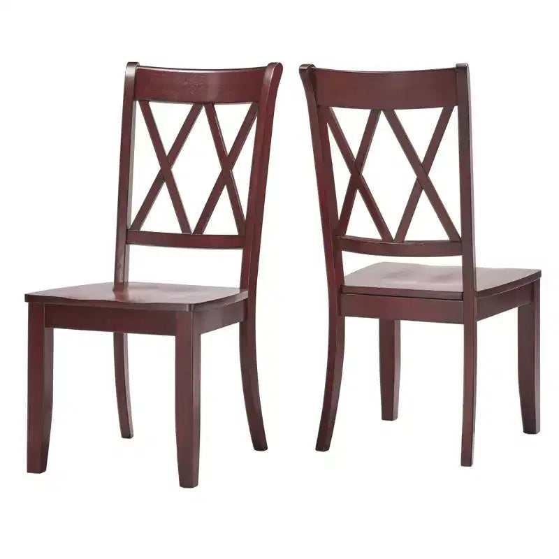 Sedia da pranzo in legno senza braccioli con doppio schienale a X, vari colori, set da 2