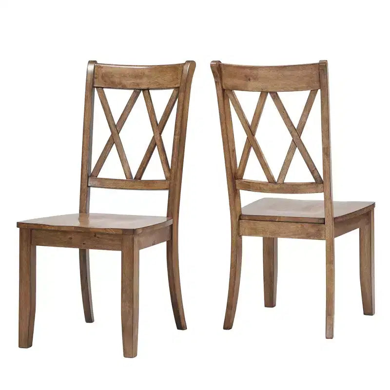 Sedia da pranzo in legno senza braccioli con doppio schienale a X, vari colori, set da 2
