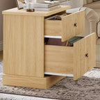 Comodino a 2 cassetti con scanalature in rovere chiaro, stile moderno di metà secolo, singolo