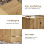 Comodino a 2 cassetti con scanalature in rovere chiaro, stile moderno di metà secolo, singolo