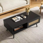 Tavolino da caffè in stile Boho beige/nero/bianco con anta scorrevole e ripiano aperto, montaggio da 1 persona