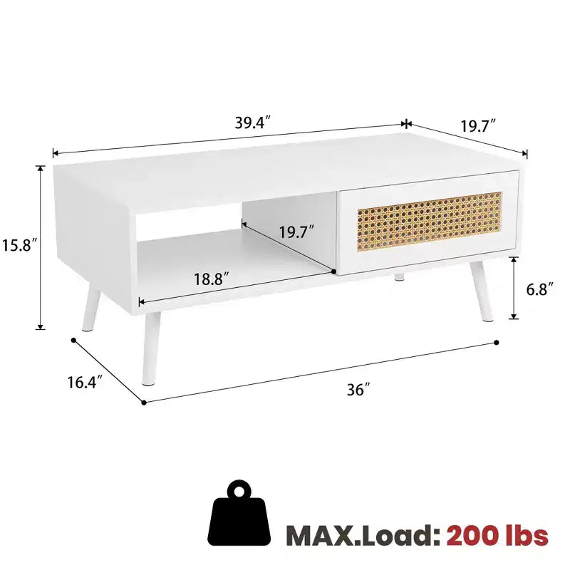 Tavolino da caffè in stile Boho beige/nero/bianco con anta scorrevole e ripiano aperto, montaggio da 1 persona