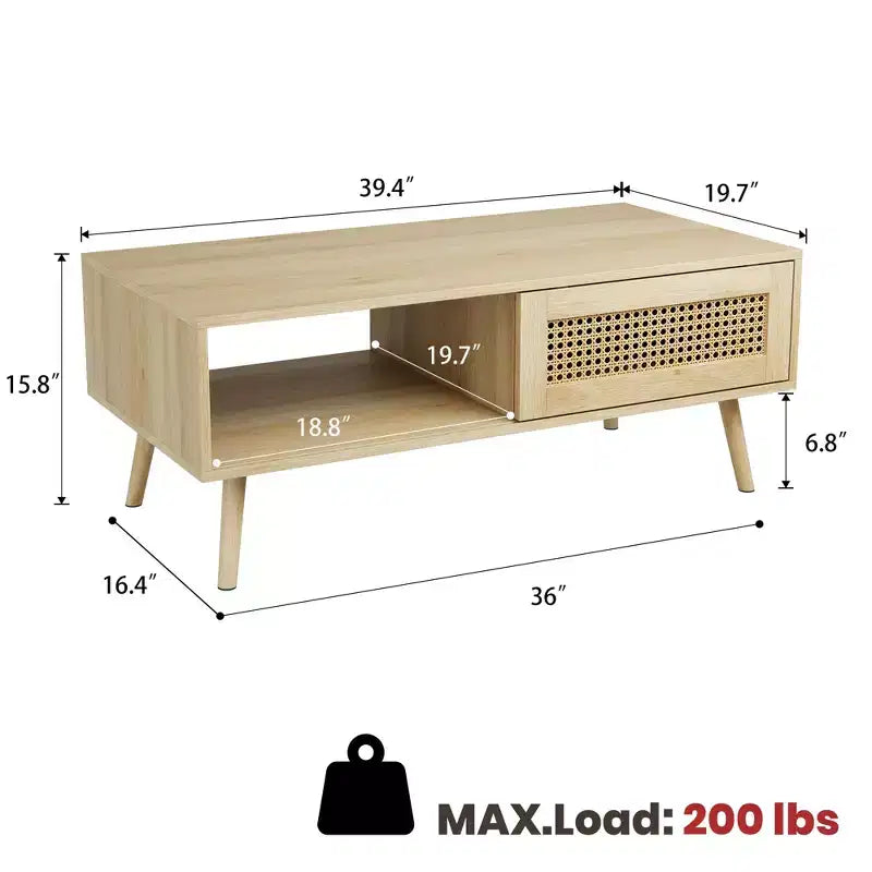 Tavolino da caffè in stile Boho beige/nero/bianco con anta scorrevole e ripiano aperto, montaggio da 1 persona