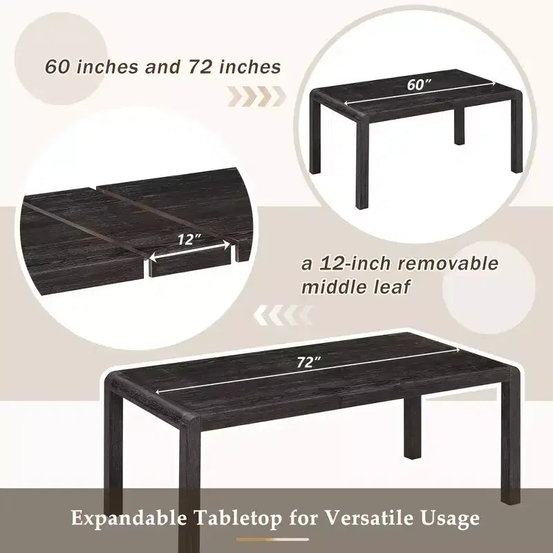 Set Tavolo da Pranzo Allungabile Espresso/Naturale per 6, in Legno di Gomma