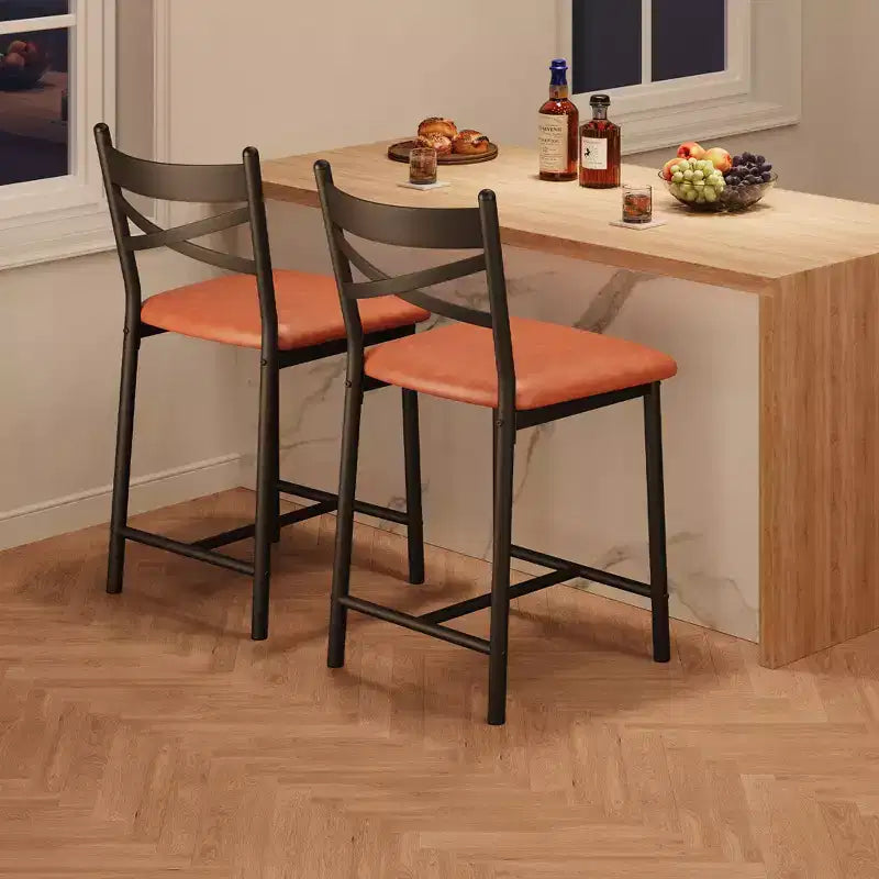 Sgabelli da bar in PU nero/marrone/oro, schienale a X, set da 4