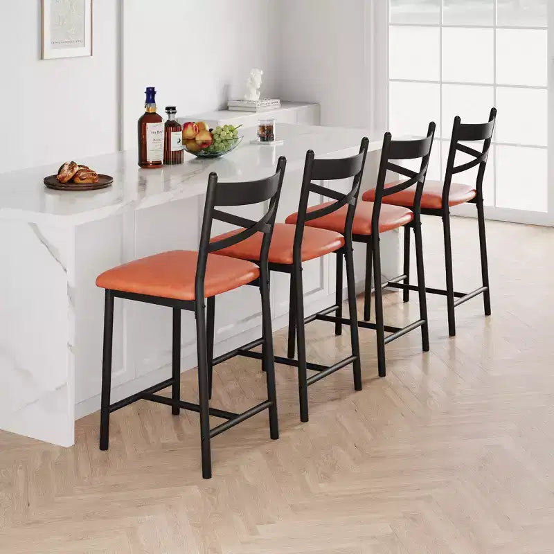 Sgabelli da bar in PU nero/marrone/oro, schienale a X, set da 4