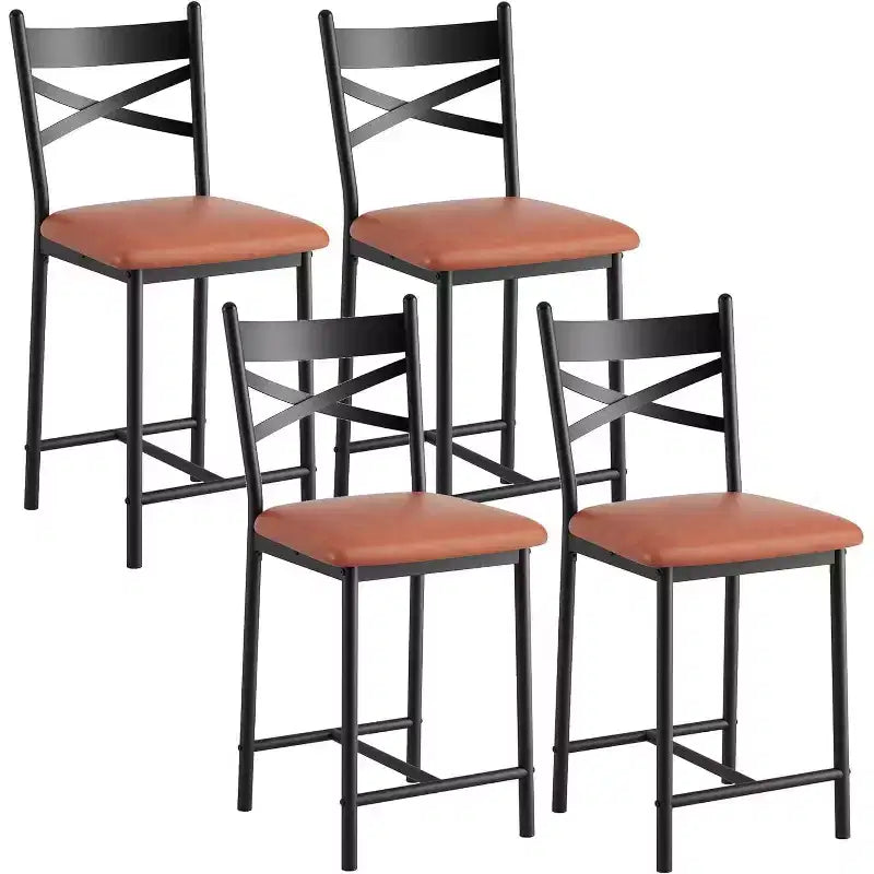 Sgabelli da bar in PU nero/marrone/oro, schienale a X, set da 4