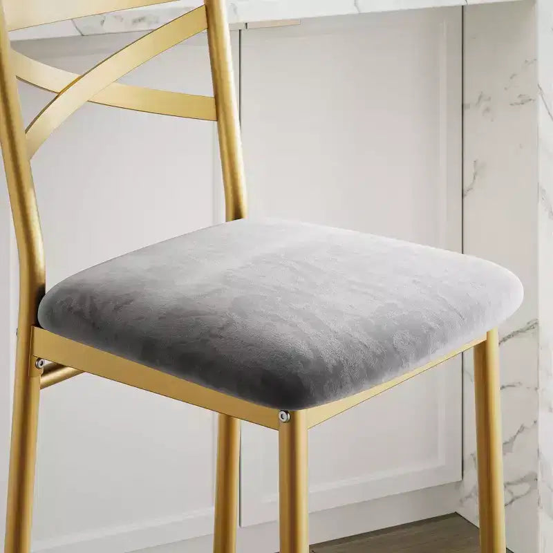 Sgabelli da bar in PU nero/marrone/oro, schienale a X, set da 4