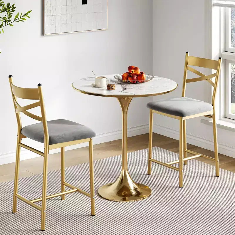 Sgabelli da bar in PU nero/marrone/oro, schienale a X, set da 4