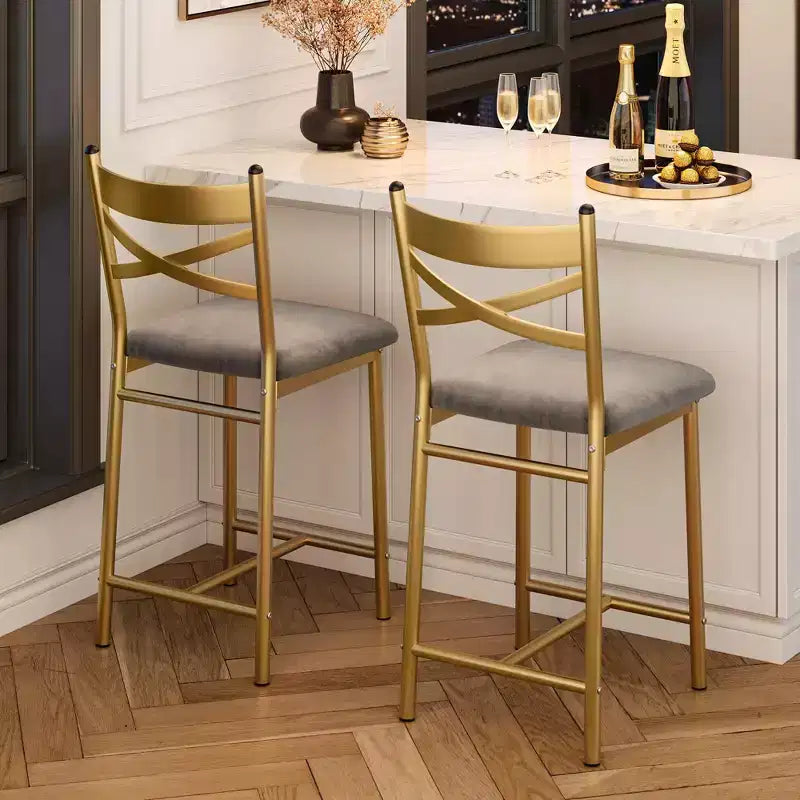 Sgabelli da bar in PU nero/marrone/oro, schienale a X, set da 4
