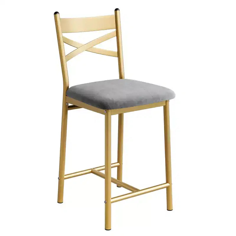 Sgabelli da bar in PU nero/marrone/oro, schienale a X, set da 4