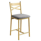 Sgabelli da bar in PU nero/marrone/oro, schienale a X, set da 4