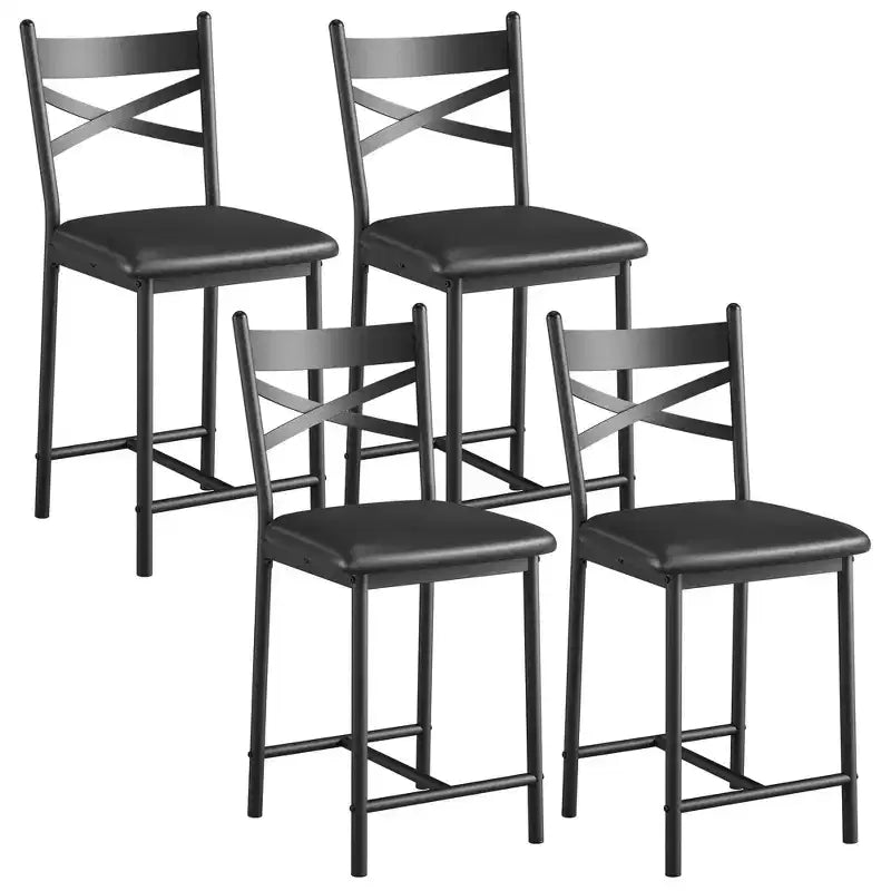 Sgabelli da bar in PU nero/marrone/oro, schienale a X, set da 4