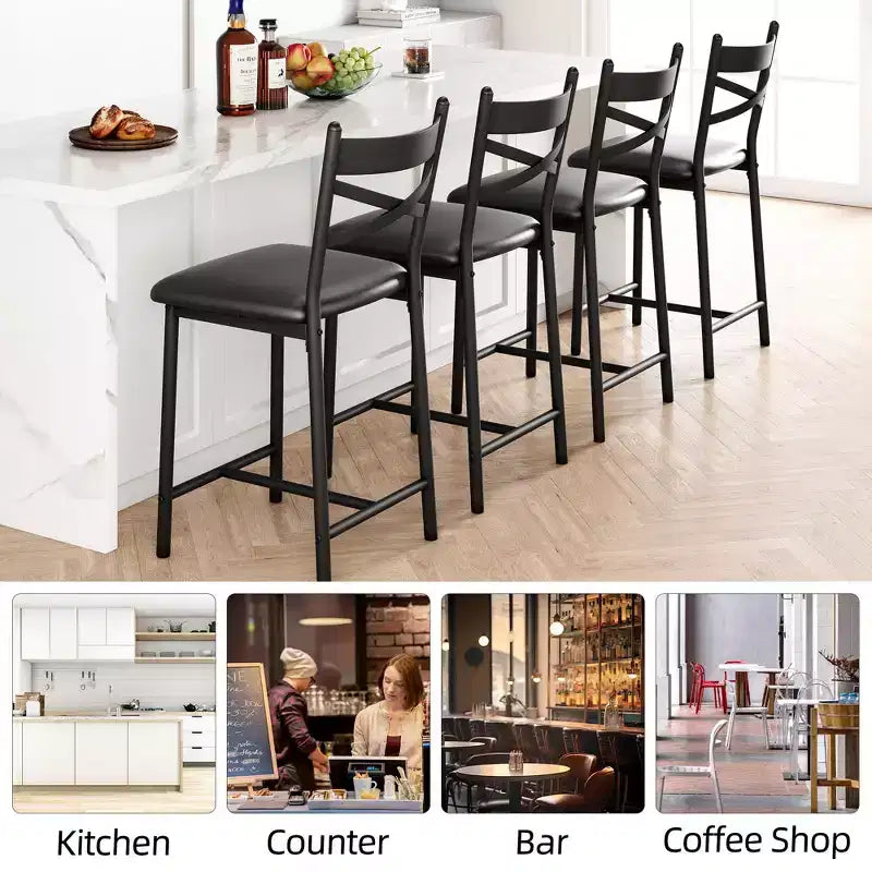Sgabelli da bar in PU nero/marrone/oro, schienale a X, set da 4