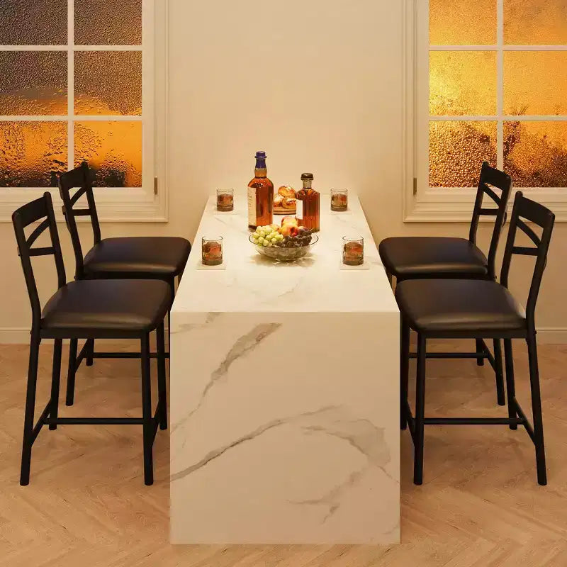 Sgabelli da bar in PU nero/marrone/oro, schienale a X, set da 4