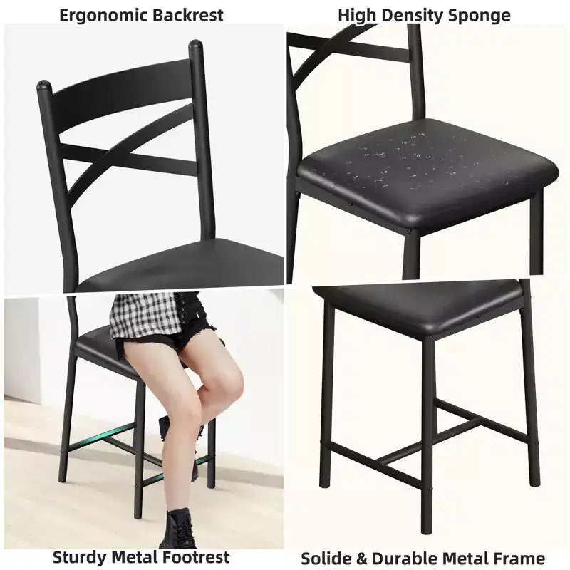 Sgabelli da bar in PU nero/marrone/oro, schienale a X, set da 4