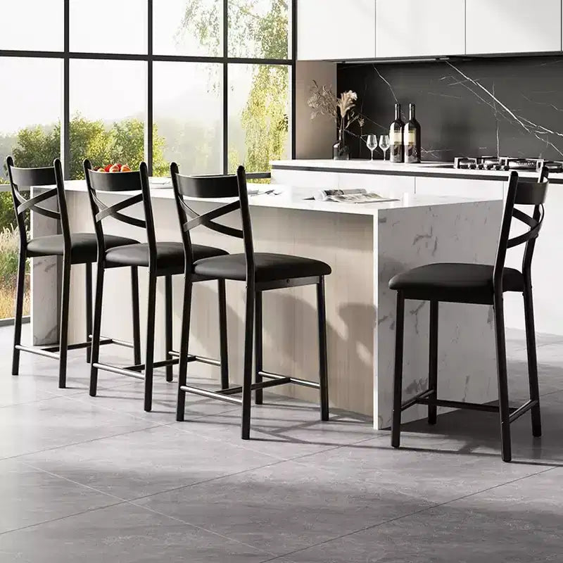 Sgabelli da bar in PU nero/marrone/oro, schienale a X, set da 4