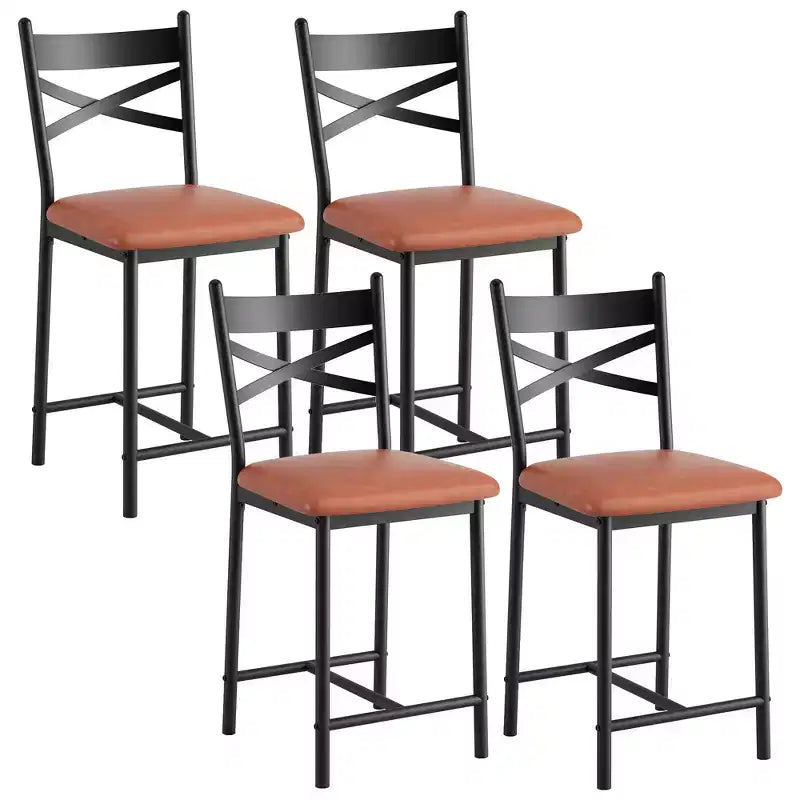 Sgabelli da bar in PU nero/marrone/oro, schienale a X, set da 4
