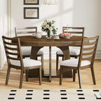 Set da pranzo rotondo allungabile da 5 pezzi, Naturale/Noce, 4 posti a sedere