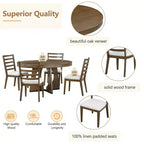 Set da pranzo rotondo allungabile da 5 pezzi, Naturale/Noce, 4 posti a sedere