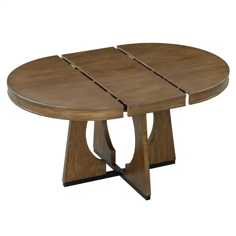 Set da pranzo rotondo allungabile da 5 pezzi, Naturale/Noce, 4 posti a sedere
