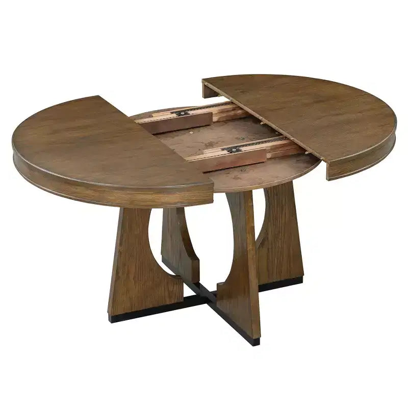 Set da pranzo rotondo allungabile da 5 pezzi, Naturale/Noce, 4 posti a sedere