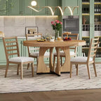 Set da pranzo rotondo allungabile da 5 pezzi, Naturale/Noce, 4 posti a sedere