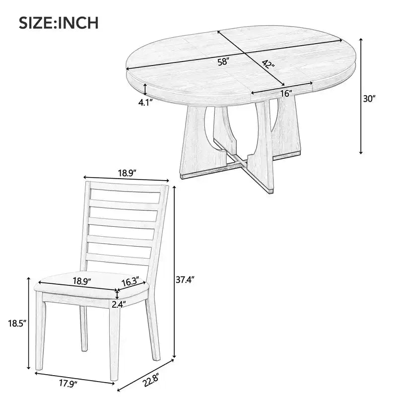 Set da pranzo rotondo allungabile da 5 pezzi, Naturale/Noce, 4 posti a sedere