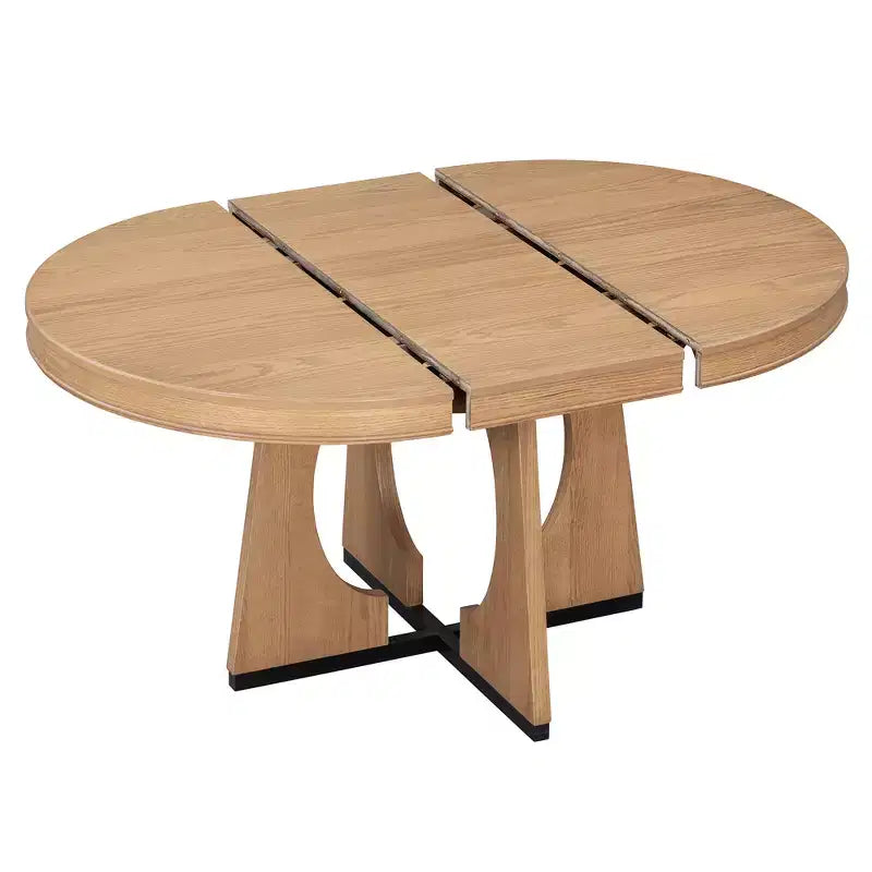 Set da pranzo rotondo allungabile da 5 pezzi, Naturale/Noce, 4 posti a sedere