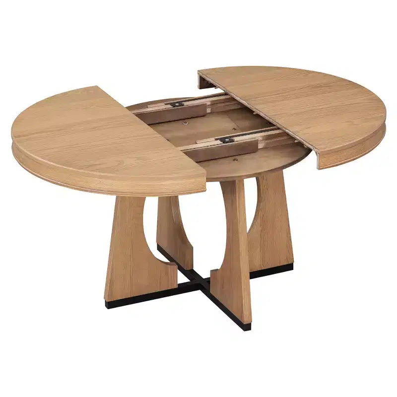 Set da pranzo rotondo allungabile da 5 pezzi, Naturale/Noce, 4 posti a sedere