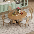 Set da pranzo rotondo allungabile da 5 pezzi, Naturale/Noce, 4 posti a sedere