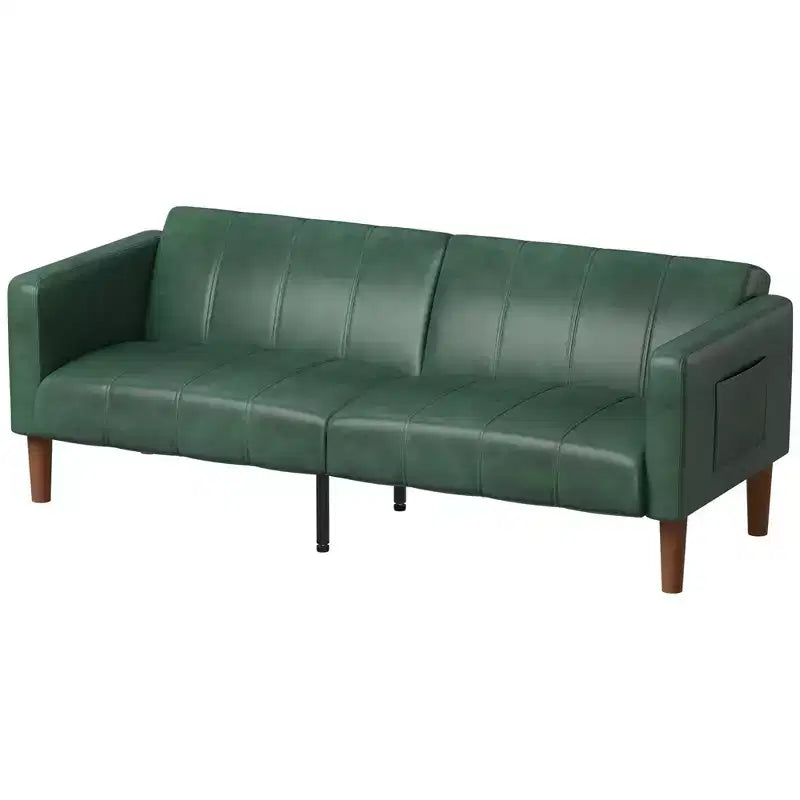 Divano Letto Futon in Similpelle Nera/Verde, Stile Mid-Century, Posti a Sedere/Letto per 1