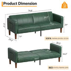 Divano Letto Futon in Similpelle Nera/Verde, Stile Mid-Century, Posti a Sedere/Letto per 1