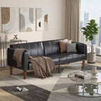 Divano Letto Futon in Similpelle Nera/Verde, Stile Mid-Century, Posti a Sedere/Letto per 1