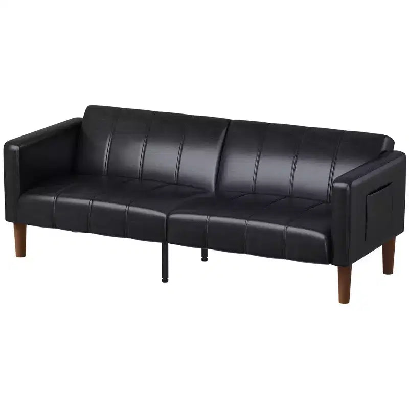 Divano Letto Futon in Similpelle Nera/Verde, Stile Mid-Century, Posti a Sedere/Letto per 1