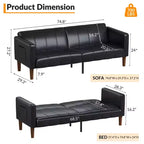 Divano Letto Futon in Similpelle Nera/Verde, Stile Mid-Century, Posti a Sedere/Letto per 1