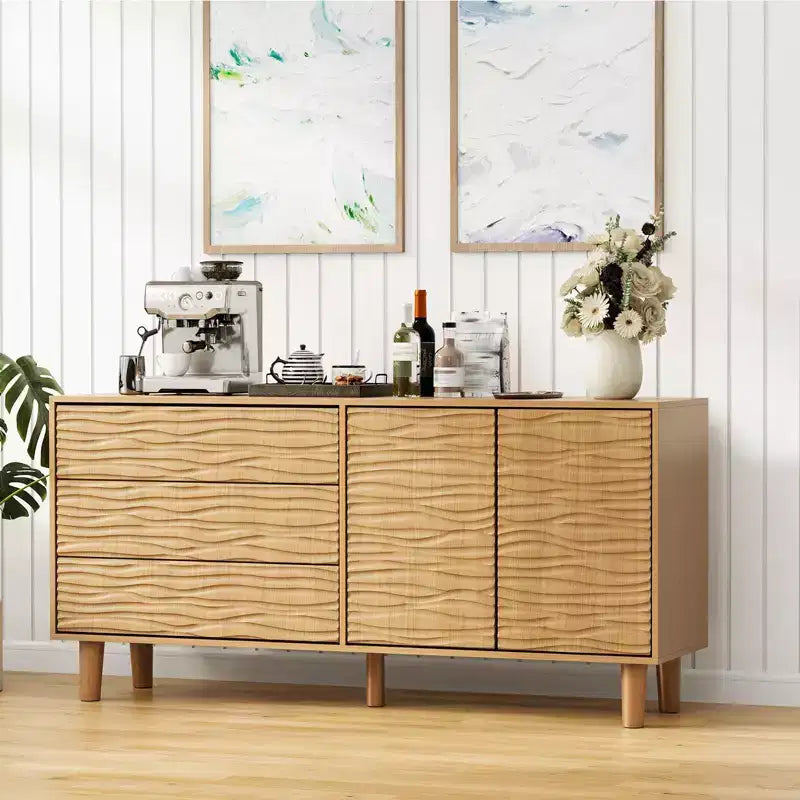 Credenza/Buffet in teak marrone stile Mid-Century | 3 Cassetti e 2 Ante | 155 cm