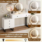 Scrivania trucco illuminata bianca con specchio, 5 cassetti, singolo