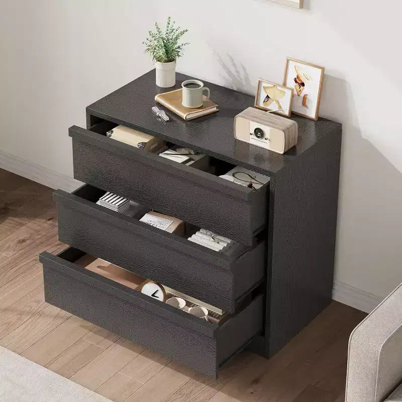 Comodino singolo moderno nero a 3 cassetti