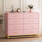 8 Drawer Modern Wood Dresser with Gold Handles, Wooden Chest of Drawers, Wood Closet Clothes Storage Organizer for Bedroom & Living Room