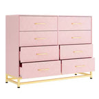 Cassettiera a 8 cassetti in legno naturale e oro, stile moderno, monoposto