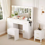 Set scrivania da trucco con specchio illuminato a LED bianco, singolo, 3 cassetti e 2 armadietti