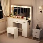 Set scrivania da trucco con specchio illuminato a LED bianco, singolo, 3 cassetti e 2 armadietti