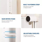 Set scrivania da trucco con specchio illuminato a LED bianco, singolo, 3 cassetti e 2 armadietti
